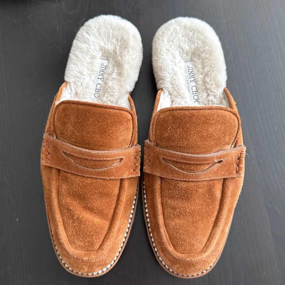 JIMMY CHOO Ronnie Tan Suede Shearling Lined Mule size 39.5 - Picture 1 of 14